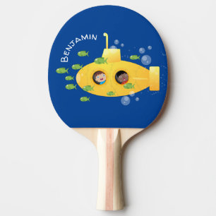 Raquette De Ping Pong Caricature de poisson sous-marin jaune mignon