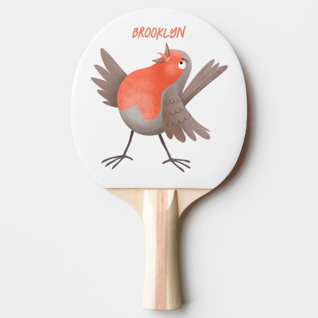 Raquette De Ping Pong Caricature d'oiseau rouge chantant mignon (Devant)