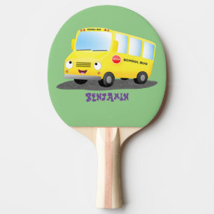 Raquette De Ping Pong Caricature du bus scolaire jaune joyeux