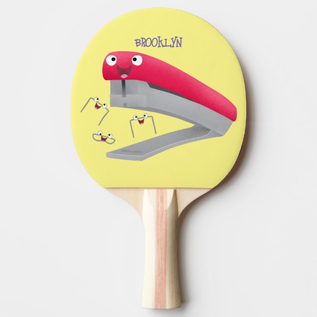 Raquette De Ping Pong Caricature en agrafeuse rouge pâle (Devant)