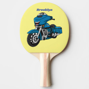 Raquette De Ping Pong Caricature joyeux bleu moto