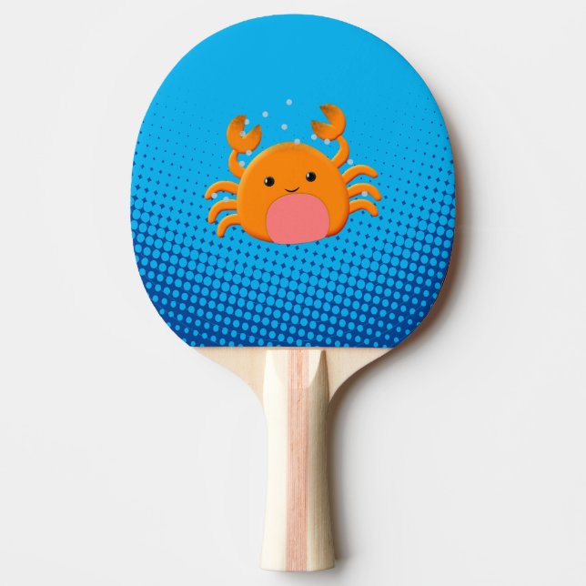 Raquette De Ping Pong Caricature mignonne Crabe Bébé Bleu Océan (Devant)