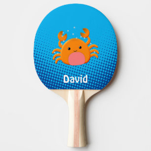 Raquette De Ping Pong Caricature mignonne Crabe Bébé Bleu Océan