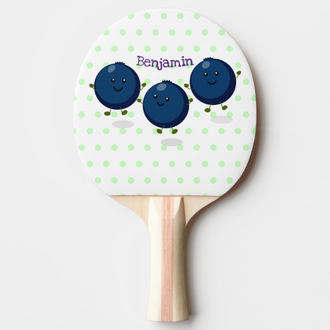Raquette De Ping Pong Caricature mignonne de bleuets violets (Devant)