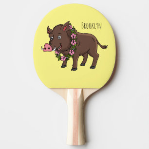 Raquette De Ping Pong Caricature mignonne sanglier et fleurs