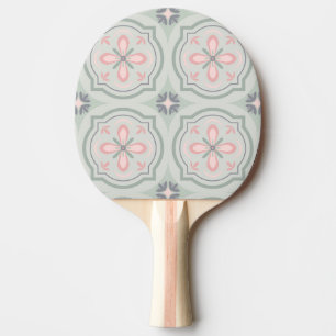Raquette De Ping Pong Carreaux Floraux Pastel Verts