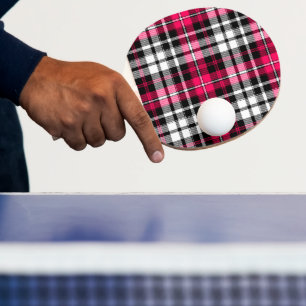 Raquette De Ping Pong Carreaux Tartan Rose Noir Blanc