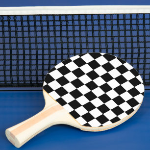 Raquette De Ping Pong Carrés à carreaux noir et blanc géométrique rétro