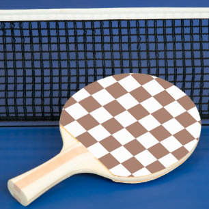 Raquette De Ping Pong Carrés à damier marron moka blanc géométrique rétr