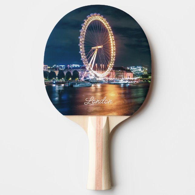 Raquette De Ping Pong Carte Blue Gold Cityscape Night Travel Londres (Devant)