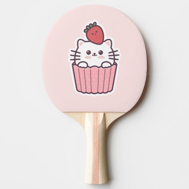 Raquette De Ping Pong Carton de Cupcake aux fraises Cute Kawaii (Devant)