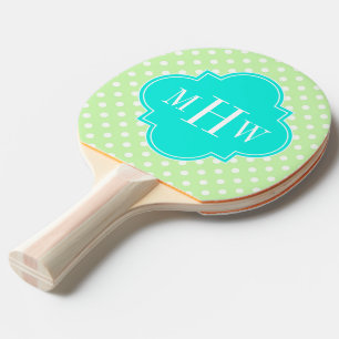 Raquette De Ping Pong Célery Polka Dot Aqua Quatrefoil 3 Monogramme