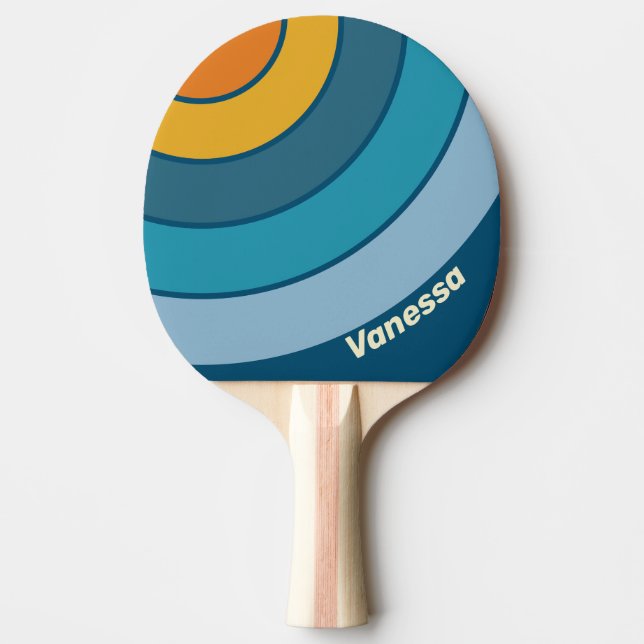 Raquette De Ping Pong Cercle bleu soleil rayé avec nom (Devant)