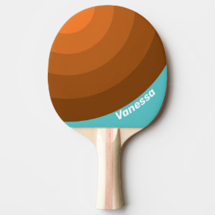 Raquette De Ping Pong Cercle rayé de sarcelle du désert avec nom