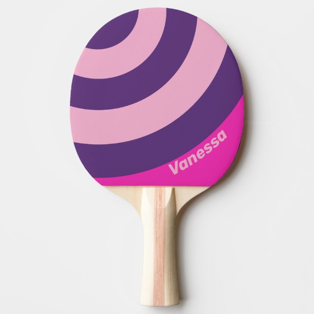 Raquette De Ping Pong Cercle rayé rétro rose ciel avec nom (Devant)
