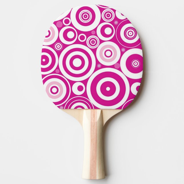 Raquette De Ping Pong Cercles rétro concentrés rose et blanc (Devant)
