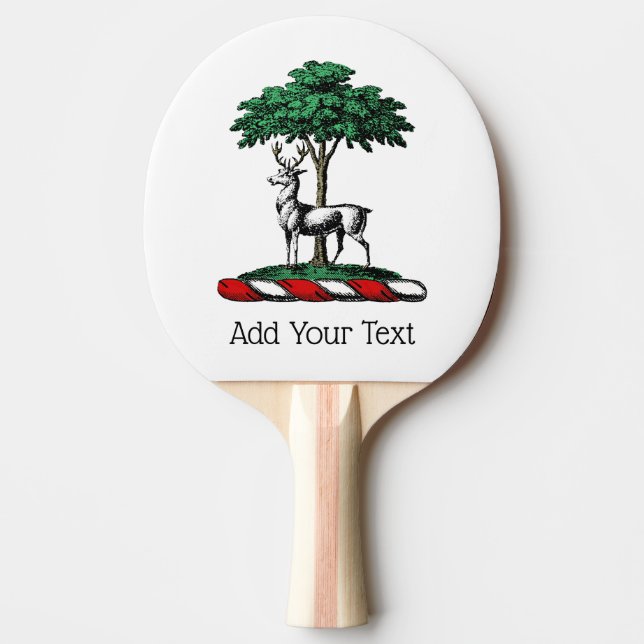 Raquette De Ping Pong Cerf Daim devant un Arbre Blason Emblématique (Devant)
