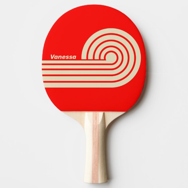 Raquette De Ping Pong Cerise Rétro Double Boucles Rayures avec Nom (Devant)