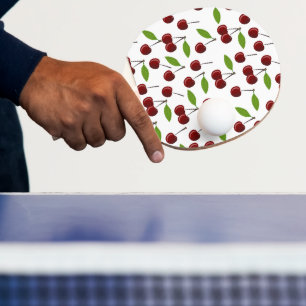 Raquette De Ping Pong Cerise Rouge, Motif De Cerises, Feuilles, Fruits