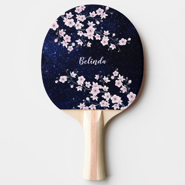 Raquette De Ping Pong Cerisier Fleur étoile Ciel rose bleu Monogramme (Devant)