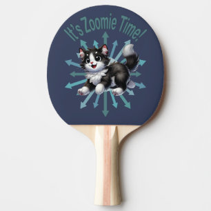 Raquette De Ping Pong C'est Zoomie Time Cute Black & White Cat