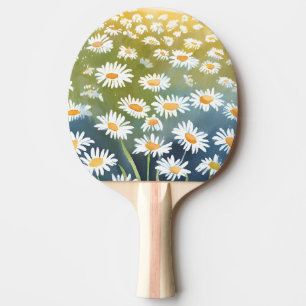 Raquette De Ping Pong Champ de pâquerettes Peinture florale de prairie