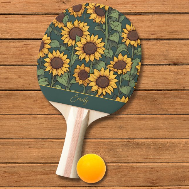 Raquette De Ping Pong Champ de tournesol Monogramme (Créateur téléchargé)