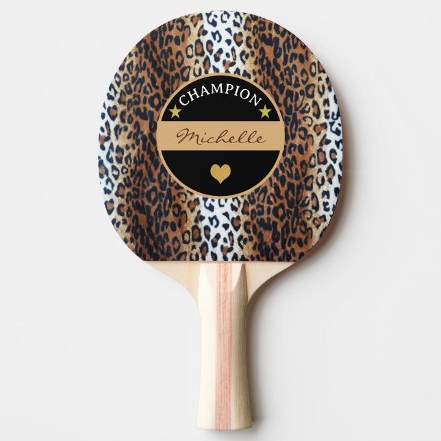 Raquette De Ping Pong Champion Brown Léopard Noir Blanc Personnalisé (Devant)
