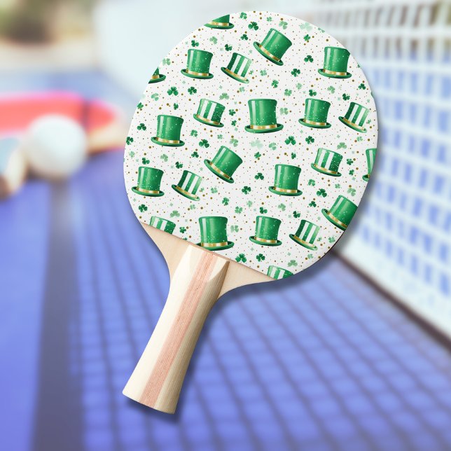 Raquette De Ping Pong Chapeaux et trèfles blancs or vert luxe (Créateur téléchargé)