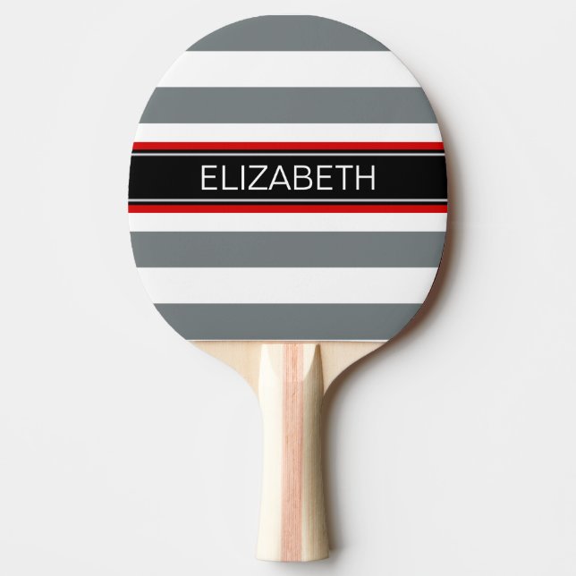 Raquette De Ping Pong Charcoal Wt Horz Preppy Stripe Black Name Monogram (Devant)