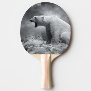 Raquette De Ping Pong Chasseur blanc d'ours blanc sur la glace dans