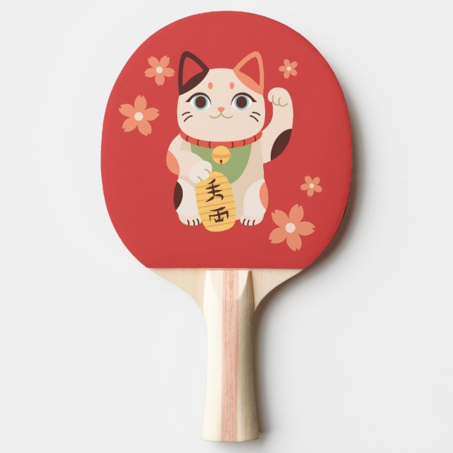 Raquette De Ping Pong Chat Chanceux Maneki Neko Mignon (Devant)