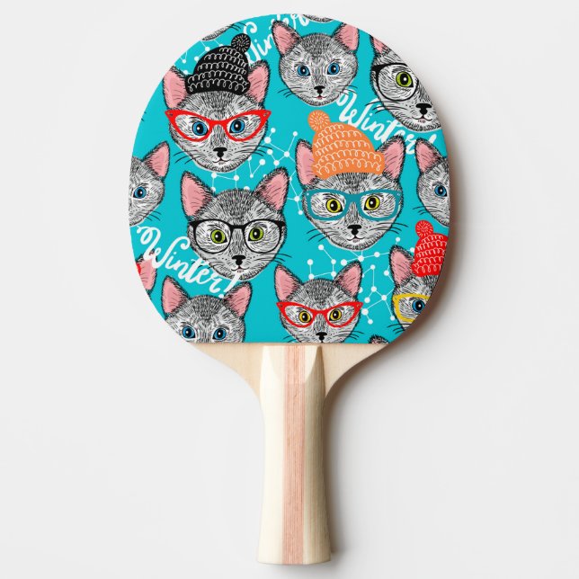 Raquette De Ping Pong Chat dans le casquette (Devant)