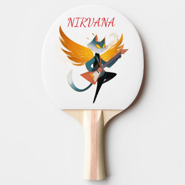 Raquette De Ping Pong Chat Nirvana avec guitare et ailes – Plaque de ten (Devant)