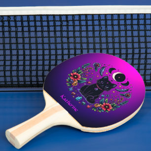 Raquette De Ping Pong Chat Noir Céleste Mystique Violet Rose