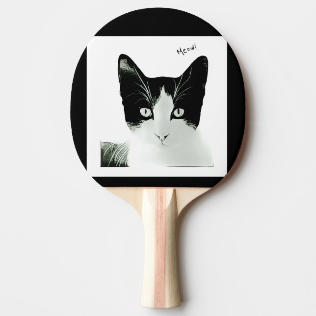 Raquette De Ping Pong Chat noir et blanc Meow (Devant)