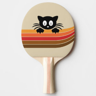 Raquette De Ping Pong Chat noir mignon avec rayures rétro