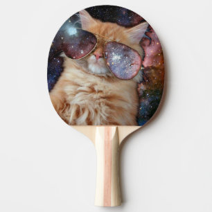 Raquette De Ping Pong Chat spatial portant des lunettes de soleil