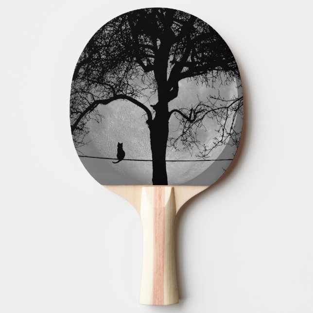 Raquette De Ping Pong Chat sur une Pleine lune de fil (Devant)