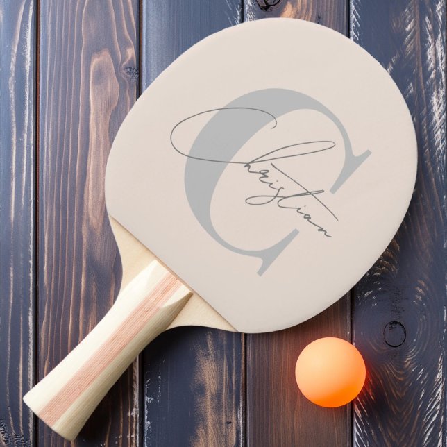 Raquette De Ping Pong Château de Sable Élégant Monogramme Rose Moderne d (Créateur téléchargé)