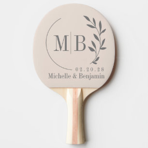 Raquette De Ping Pong Château de sable rose feuille mariage monogramme