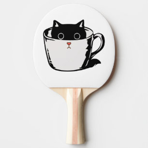 Raquette De Ping Pong Chaton noir avec nez rouge caché dans une tasse