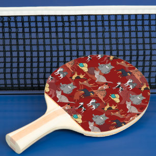Raquette De Ping Pong Chats et chiens motif design sur rouge
