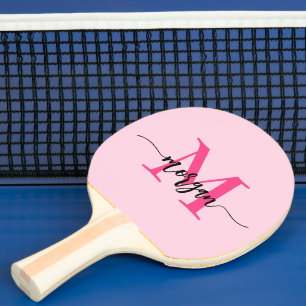 Raquette De Ping Pong Chaud rose moderne Script Girl Monogramme Nom