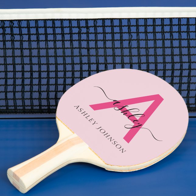 Raquette De Ping Pong Chaud rose moderne Script Girl Monogramme Nom (Insitu)