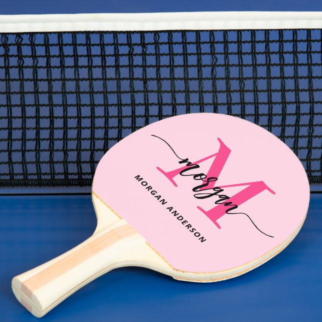 Raquette De Ping Pong Chaud rose moderne Script Girl Monogramme Nom (Insitu)