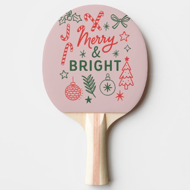 Raquette De Ping Pong Chaussette de Noël rétro Merry & Bright | Festive  (Devant)