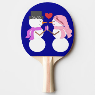 Raquette De Ping Pong Chers bonshommes de neige amoureux : Bleu foncé