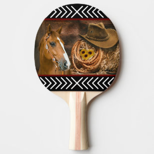 Raquette De Ping Pong Cheval Cowboy Casquette Lasso Western Motif 