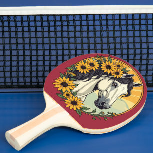 Raquette De Ping Pong Cheval Pur-Sang Et Fleurs de Susan aux Yeux Noirs